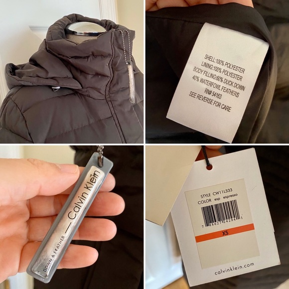 NWT Long Calvin Klein Espresso Down Jacket Size S - Picture 7 of 7